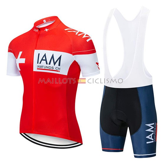 2019 Maillot IAM Tirantes Mangas Cortas Rojo Blanco